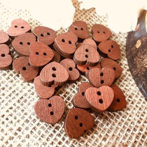 100pcs Retro Small Heart Shape Brown Wood Button, Sewing Scrap booking Card Making Natural Wood Embellishments Supply