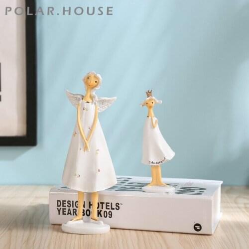 2 pcs/Set Little Angel Princess Resin Angel Statues Decoration For Home White Color Angel With Crown Living Room Decor Crafts