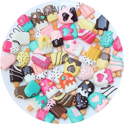 30/50/100pcs DIY Resin Ice cream popsicle charms flatback cabochon sticker kawaii craft jewelry making ornament decoration