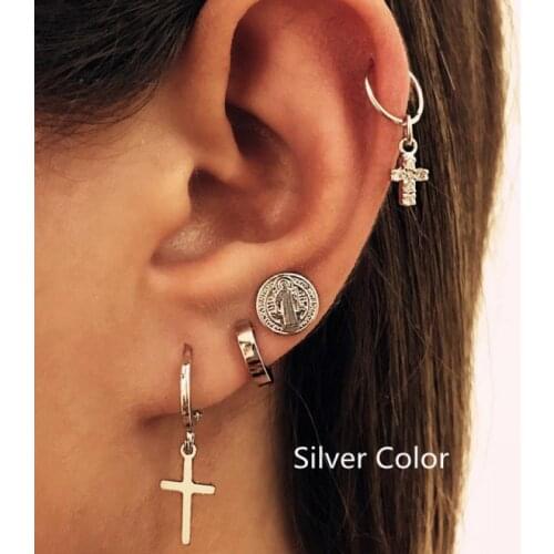 4Pc/set Fashion Creative Retro Simple Metal Maria Cross Earring Set for Women Jewelry