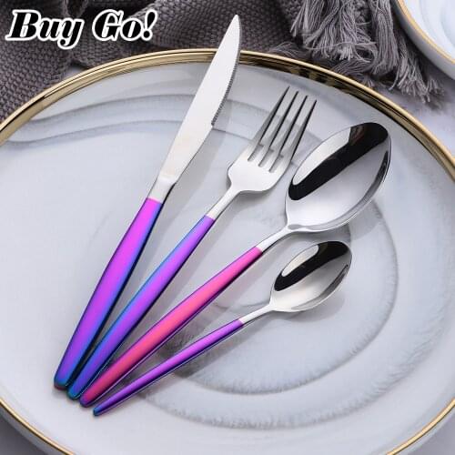 4Pcs/Set Flatware Set Black Handle Stainless Steel Food Knife Fork Set Silverware Dinnerware Utensil Kitchen Dining Cutlery Set