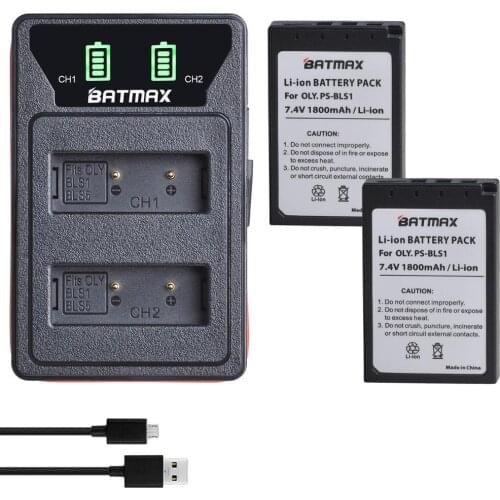 Batmax PS-BLS1 BLS1 Battery+LED Dual Charger with Type C for Olympus E-400,E-410,E-420,E-450,PEN E-P1, E-P2, E-P3, E-PL1, E-PL3