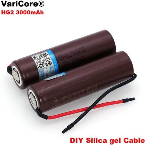 2PCS/lot VariCore For new HG2 18650 3000mAh battery 18650HG2 3.6V discharge 20A, dedicated batteries+DIY Silica gel Cable