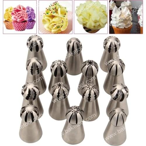 Free Shipping Stainless Steel 14pcs/set Russian Tulip Ball Flower Icing Nozzles set DIY Cake Cupcakes Decorating Tips set