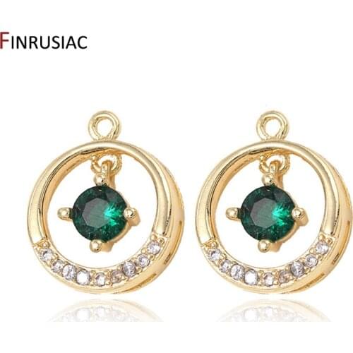Shiny Green Zircon Round Circle Pendant DIY Making Earrings Necklace Charms Fittings 14k Gold Plated Jewelry Making Supplies