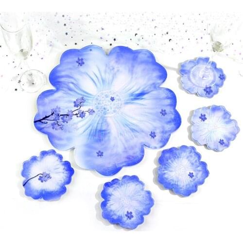 Large Flower Petal Compote Coaster Silicone Mold DIY Making Cup Pad Fruit Dish Crystal Epoxy Mold Soap Resin Mold Christmas Gift