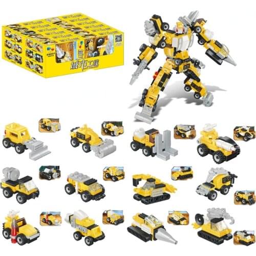 408pcs Small Granules urban engineering deformation Excavation 12 in 1 transformers DIY Assembly blocks toys for children