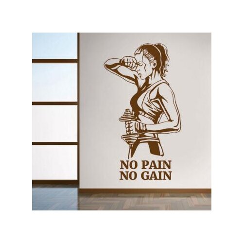 DIY waterproof fitness girl wall sticker with NO PAIN NO GAIN character words quote wall art mural of home decor
