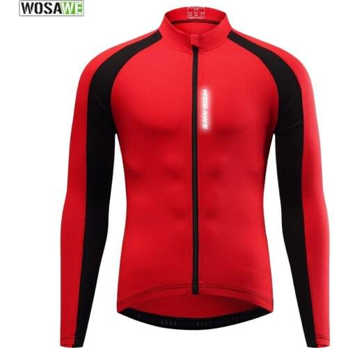 WOSAWE Long Sleeve Mens Cycling Jersey Reflective Full Zip Cycle Top Bike Shirt Mesh fabric Breathable Summer Bicycle Clothing