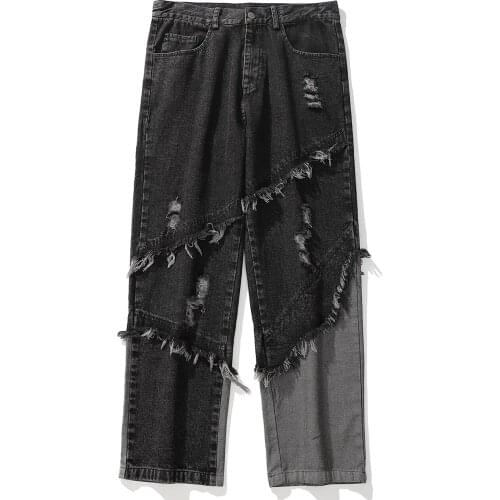 Jeans Mens Loose High Street Straight Fall Hip-Hop Mopping Trousers Korean Retro Trend Washed Wide-Leg Old Daddy Trousers