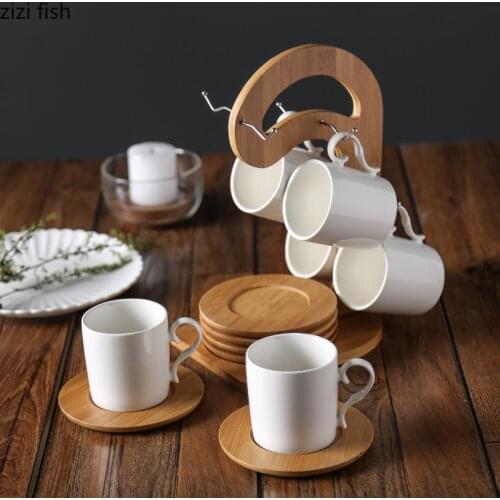 European Coffee Cup and Saucer with Rack Set Simple Ceramic Cup Afternoon Nordic Tea Set Espresso Mark Cup Creative 6 Piece Set