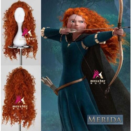 Movie Brave Princess Merida Cosplay Costumes Long Curly Synthetic Wigs Hair Halloween Party Role Play Wigs For Women+wig cap