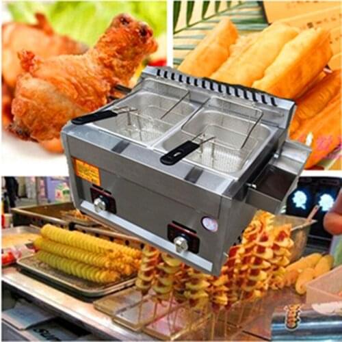 Gas heating deep fryers commercial double-cylinder gas blast furnace 10L capacity frying pan french fries potato tower crane