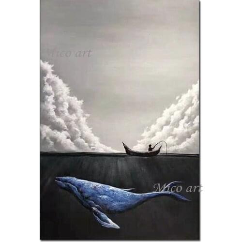 Pure Handmade Whale Picture Art Animal Canvas Oil Painting Living Room Wall Decoration Unframed Canvas Wall Art For Hotel Room