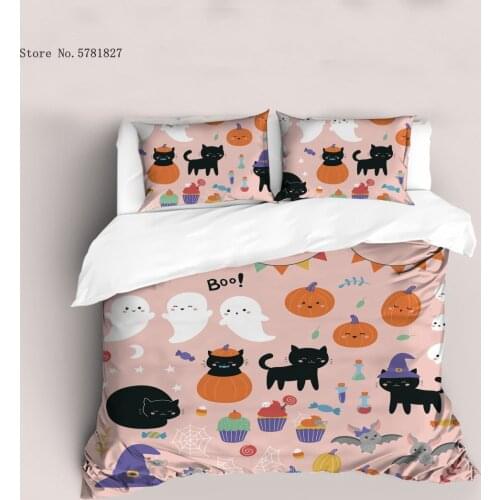 2/3 Pieces Happy Halloween Bedding Set Holiday Festival Duvet Cover Kids Bedroom Bed Cover Set Cartoon Kawaii Bed Quilt Cover