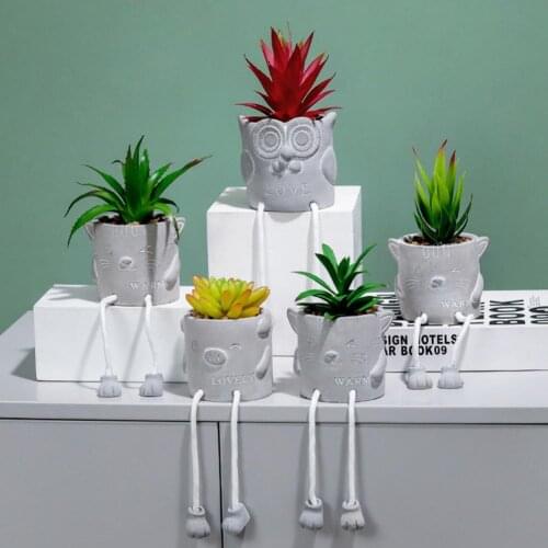 Doll Artificial Bonsai Handmade Desktop Decoration Cement Hanging Feet Doll Simulated Potted Succulent Plant for Ornament