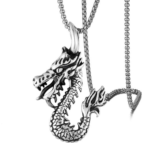 Pendant For Men Boy BFF Gift Gothic Jewelry With 50 Cm Thick Stainless Steel Chain Punk Dragon Necklace