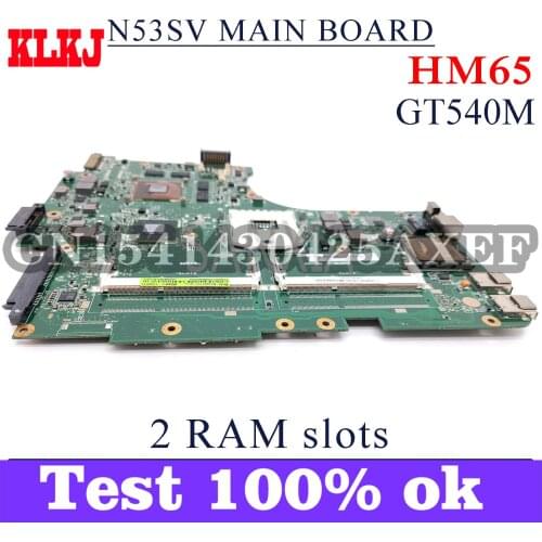 KLKJ N53SV Laptop Motherboard For ASUS N53S N53SN N53SM Original Mainboard HM65 GT540M 2x-RAM-Slots