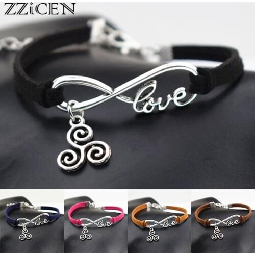 New Personality Triskele Triskelion Triple Spiral Charms Infinity Leather Bracelets for Unique Party Love Jewelry Gifts