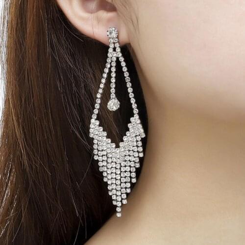 Fashion Long Tassel Earrings Full Rhinestone Drop Earrings Statement Chain Exaggerated Big Shiny Dangle Earrings Jewel For W4B2