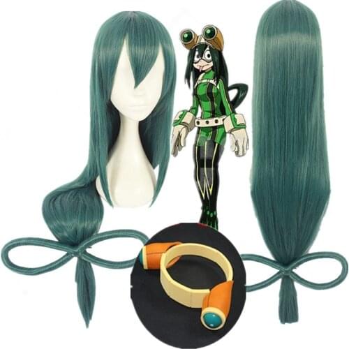 My Hero Academia Baku no Hero Asui Tsuyu Wig Dark Green 100cm Long Straight Cosplay Wigs + Wig Cap cosplay glasses accessories