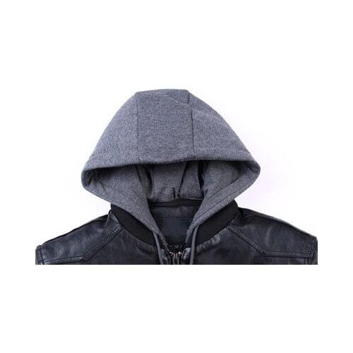 Brand Arrive New Motorcycle Leather Jackets Men Polar Fleece HOOD Detachable PU Faux Leather Men Biker Jacket LX1463