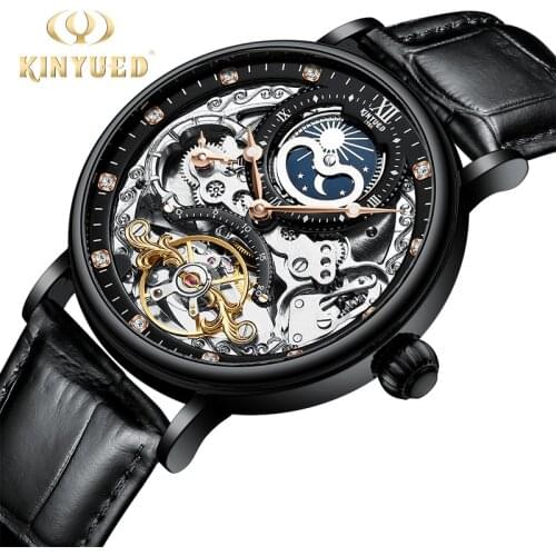 KINYUED Multiple Time Zone Mens Watches Automatic Mechanical Watch Men Tourbillon Sport Clock Business Wristwatch Relojes Hombre
