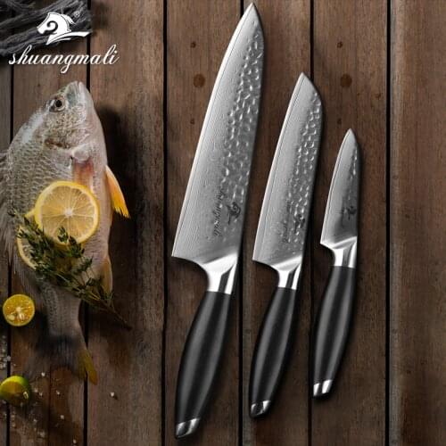 3PCS Kitchen Knife set Cleaver Fruit Santoku Knives Japanese Forged VG10 Damascus Steel Kitchen Knife Set Cooking Tools With box