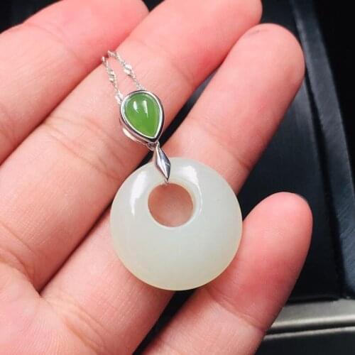 Natural Hetian Jade Pendant 925 Silver Inlaid Safety Clasp Necklace Lucky Amulet Designed for Women Christmas Gifts