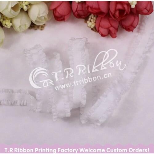 New 13mm #91116 off white elastic webbing with ruffle trim for garment accessaries 50yards free shipping