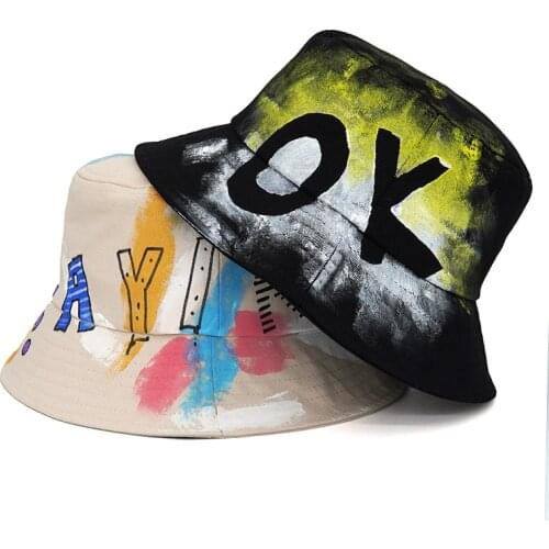 2021 Bucket Hats for Women Men Letter Printed Graffiti Fashion Spring Summer Panama Caps Black Cotton Fishermans Hat