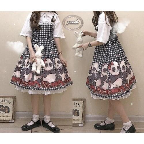 Panda Sweet Girl Womens Lolita JSK Dress Sleeveless Dress Princess Dress Lace Ruffles Trim One Piece 3 Colors
