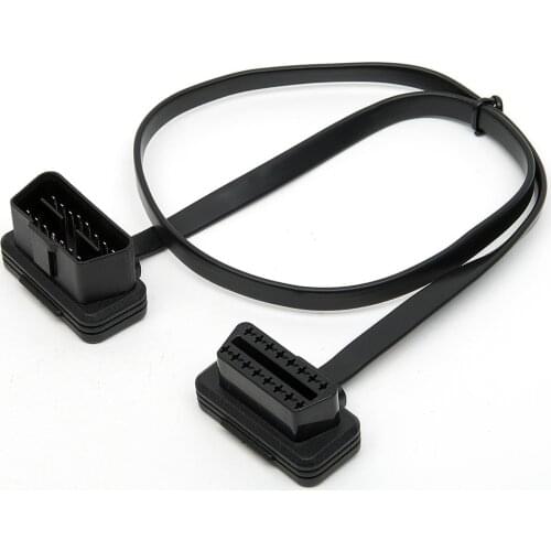 Flat Thin As Noodle OBDII OBD2 16Pin ELM327 Male To Female Elbow Extension OBD 2 Auto Car Diagnostic Cable Connector Adapter P15