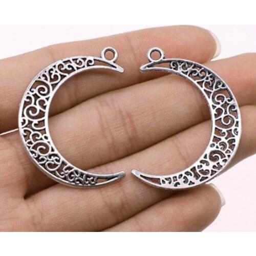 15pcs/lot--40x8mm,moon cham, Antique silver plated hollow moon charms,DIY supplies, Jewelry accessories