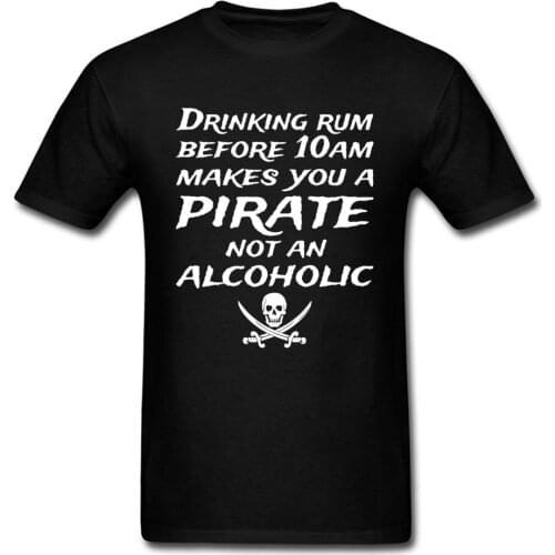 Cool Funny T Shirt for Men Drinking Rum T-Shirt Normal Tee Shirt Letter Tops Pirate Skull Clothes 100% Cotton Retro Wholesale