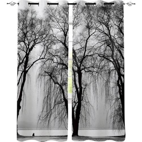 Bedroom Kitchen Curtains Gray Trees Landscape Curtain Living Room Decoration Items Window Curtains for Living Room