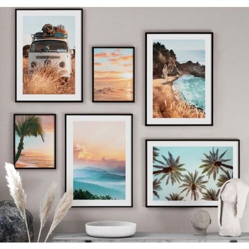 Silhouette Hills Surf Peace Van Sunset Palm Big Sur Wall Art Print Canvas Painting Nordic Poster Decor Pictures For Living Room