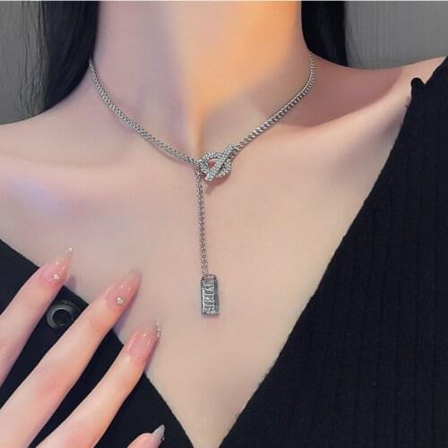 U-Magical Korean Fashion Rhinestone Toggle Clasp Pendant Necklace for Women Chain Letter Metallic Long Tassel Necklace Jewelry