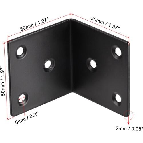 Uxcell Corner Brace Angle Bracket Fastener Stainless Steel L Shape 50mmx50mmx50mm Black with Screws, 4 Pcs