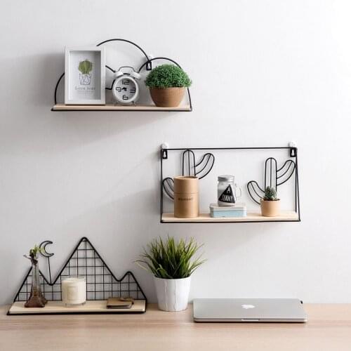 Iron Hanging Wall Shelf Storage Rack Flower Pots Holder Art Creative DIY Bookshelf Wall Organizer Home Decoration