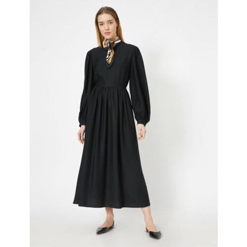 Koton Women Black Balloon Sleeve Cycling Collar Long Dress