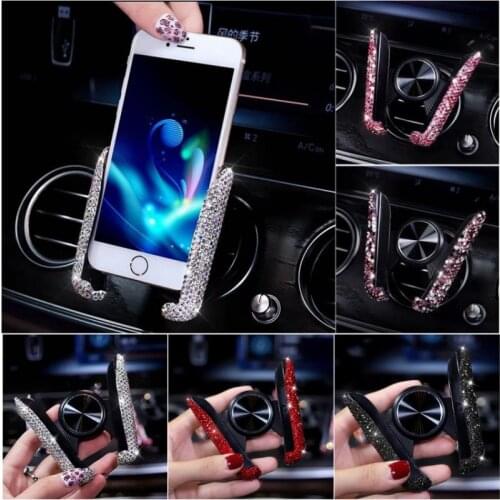 Bling Rhinestone Car Air Vent Mount Stand Mobile Phone Holder For iPhone Samsung Crystal Diamond Universal Car Phone Holder