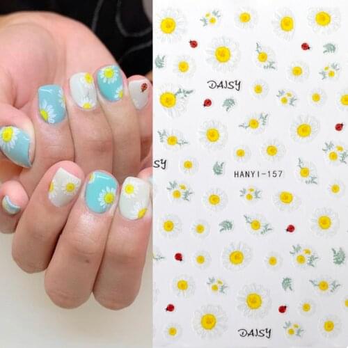 1pcs yellow white flower 3d nail sticker foil decals Elegant Daisy images Beauty nail decoration Manicure Accessories
