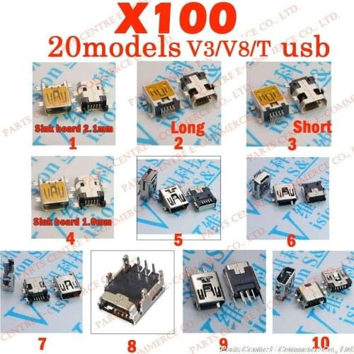 100X 20models, 5Pin 10Pin Micro USB Tail USB Charing Connector for Cell Phone/Smart Phone/Tablet PC , V8 V3 microUSB,T mini USB
