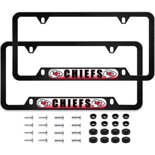 CARLANGEE 2 PCS Chiefs Stainless Steel Chrome License Plate Frames Set