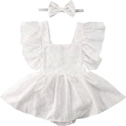 Pydcoco US Stock 0-24M 2PCS Newborn Baby Girl Summer Clothes Lace White Princess Lace Patchwork Romper Dress Clothes Outfit Set