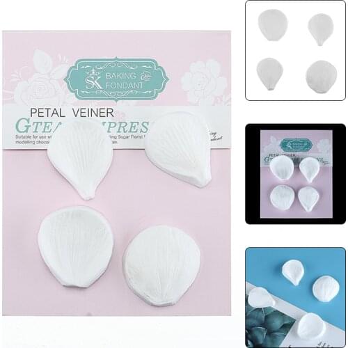 4Pcs Cake Molds Rose Flower Petals Veiner Fondant Mold Craft DIY Cake Decor Silicone Molds Tools