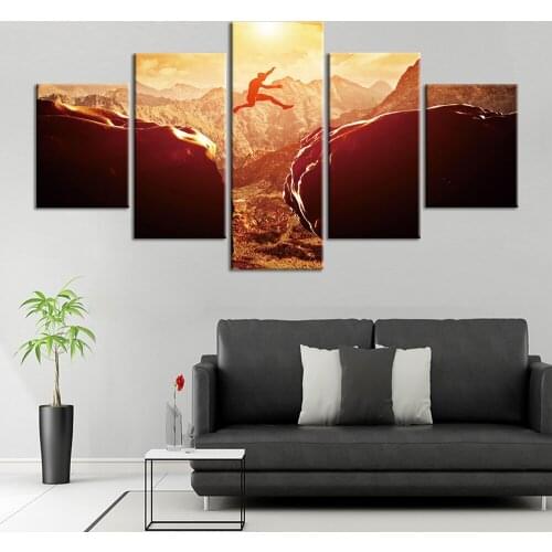 5 Piece Wall Art Picture man jump success motivational Painting on Canvas for Living Room Prints Posters