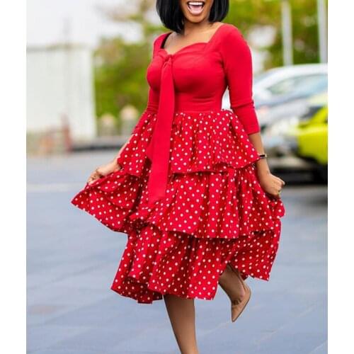 African Print Dresses for Women Dashiki Polk Dot Patchwork African Clothes Plus Size Vestidos Africa Cake Dress Party Club Robe