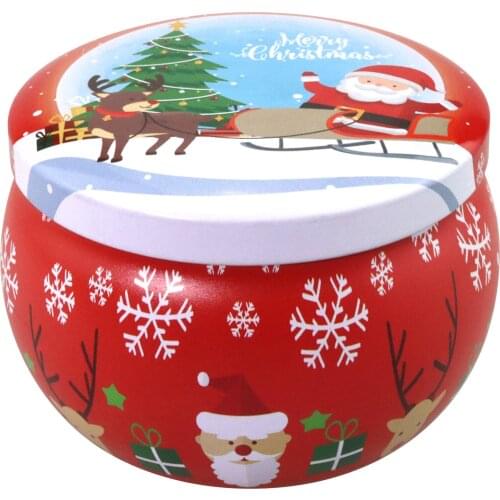 Christmas Aromatherapy Candle Jar with Hand Gift Box Candy Scented Tinplate Drum Shaped Metal Tin Can Ornament Party Candy Jar